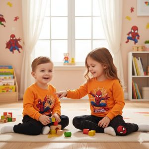 Kids Sweatshirt and Trouser Set Black, Oranges, White
