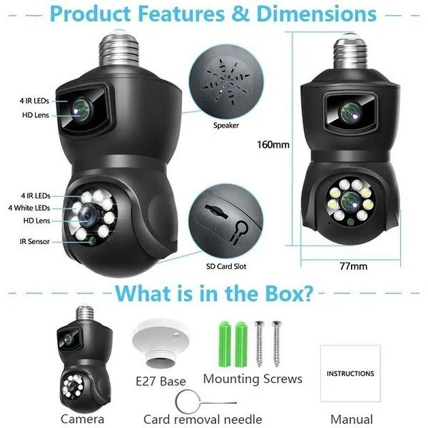 V380 E9 Dual Lens Bulb PTZ IP Camera2