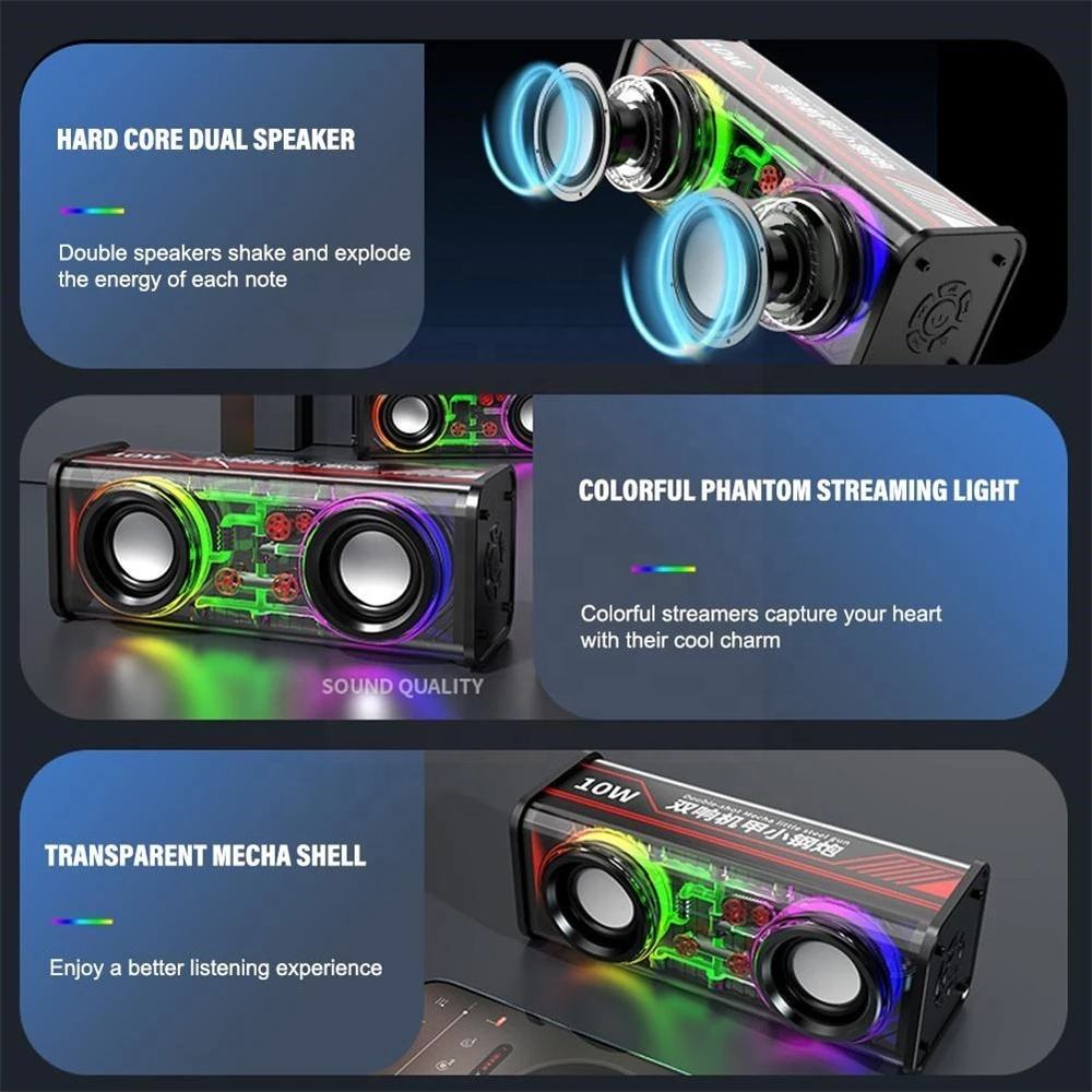 V8 Transparent Mechanical TWS Subwoofer Wireless Bluetooth Speaker - Image 2