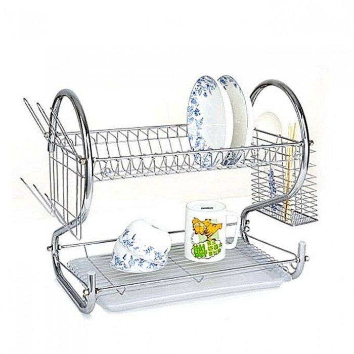 2 Layer Dish Drainer Rack Stainless Steel