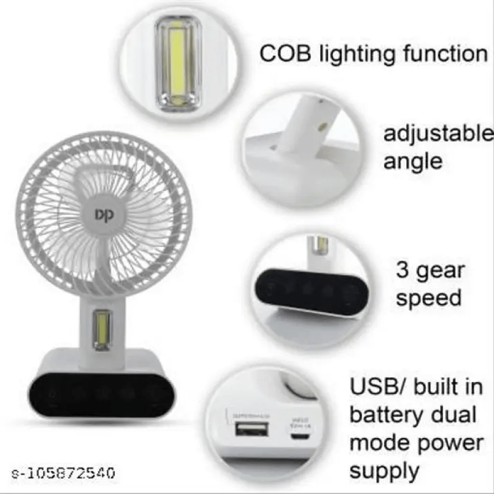 DP Rechargeable Touch Mini Table Fan With Lamp - DP-7624