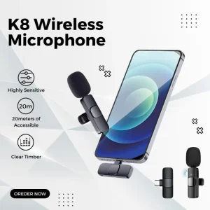 K8 Wireless Microphone for YouTube Vlogging, Video Recording Online Classes with Noise Cancellation Mic Supports