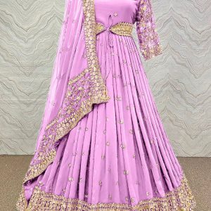 Royal Semi-Stitched Georgette Embroidery Long Floor Touch Anarkali Party Dress
