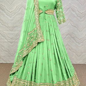 Premium Semi-Stitched Georgette Embroidered Floor-Length Anarkali Party Wea
