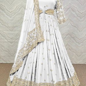 সেমী স্টিচড জর্জেট এমব্রয়ডারি লং ফ্লোর টাচ আনারকলি পার্টি ড্রেস