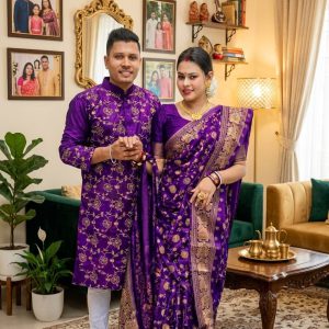 Elegant Sharee Panjabi Couple Dress Set with Matching Blouse