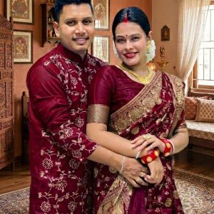 Premium Couple Dress Combo – Sharee + Panjabi with Blouse Piece