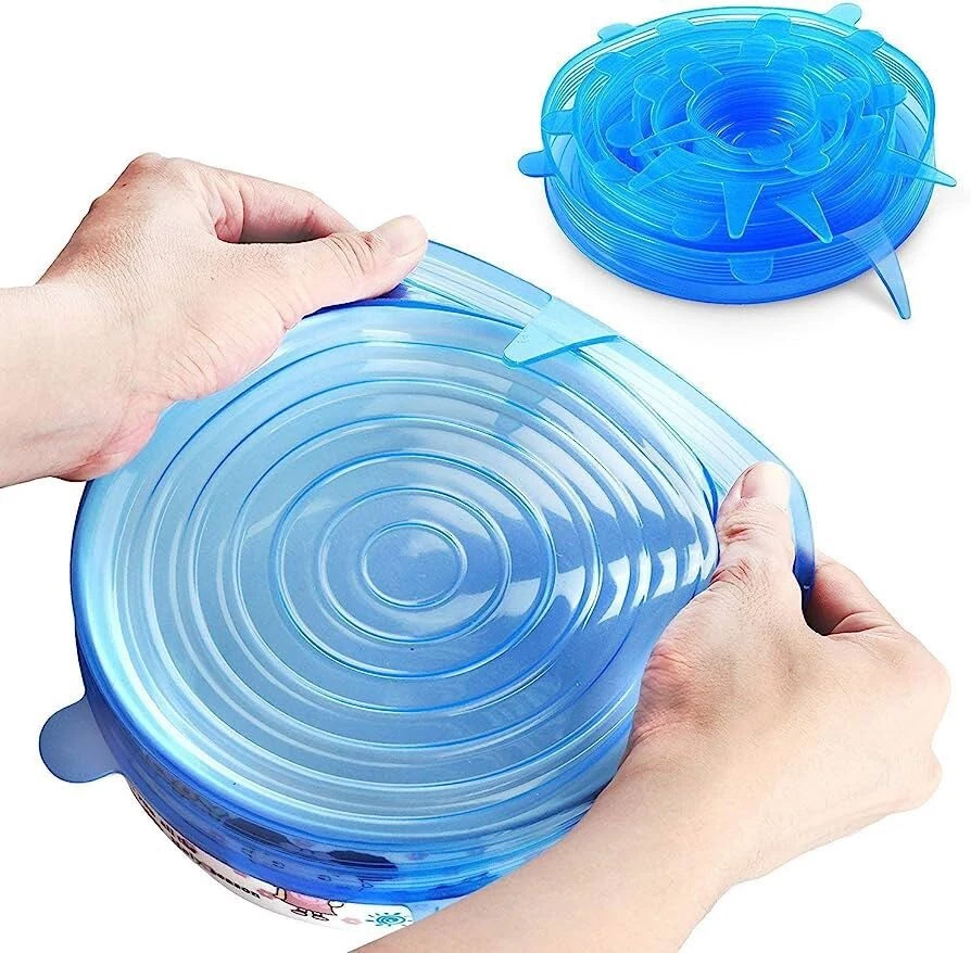 6Pcs Silicone Stretch Lids Reusable Food Storage Reusable Various Sizes Cover for Bowls