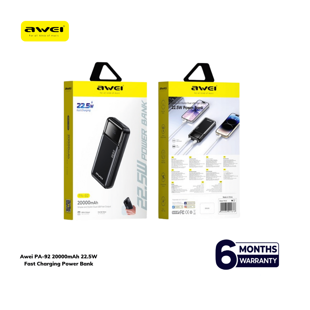 Awei PA-92 20000mAh Power Bank | Fast Charging | 6 Months Warranty - Image 2