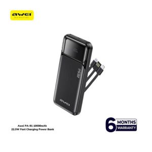 ⚡ Awei PA-91 10000mAh 22.5W Fast Charging Power Bank (Built-in Cable)