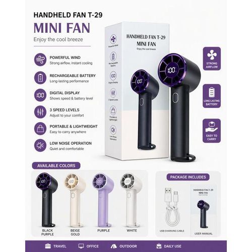 Handheld Fan T-29 Mini Fan Rechargeable Portable Cooling Fan - Image 3