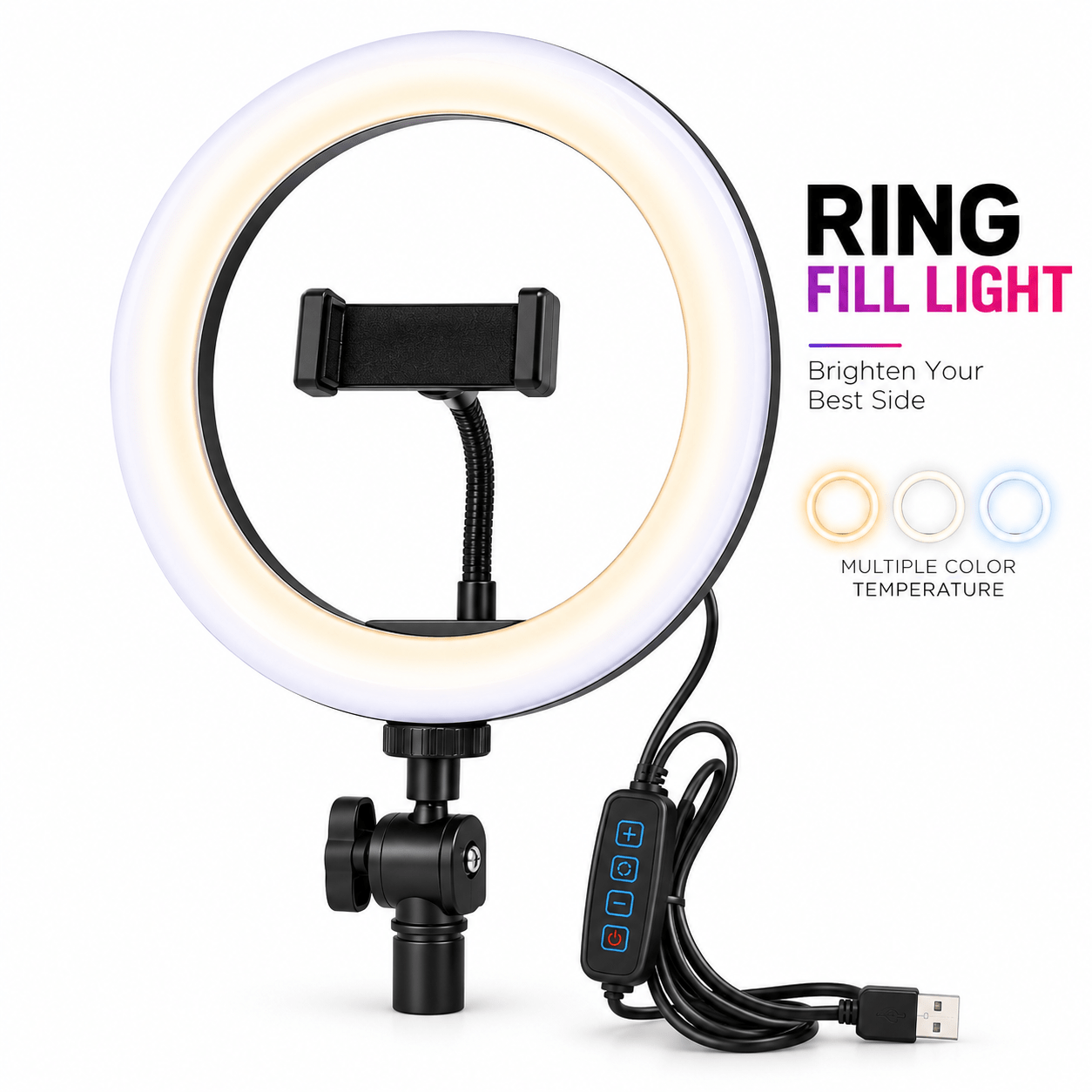10 Inch LED Ring Light with Tripod & Phone Holder