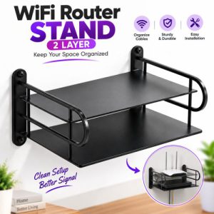 2-Layer Wall Mounted WiFi Router Stand – Metal Modem Shelf & Cable Organizer