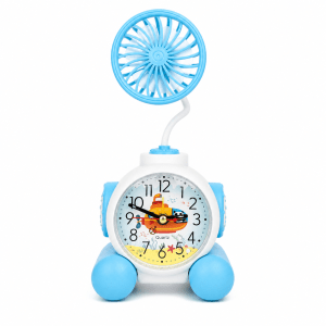 2-in-1 Cartoon Astronaut Alarm Clock with USB Rechargeable Mini Fan – Silent Desk Fan