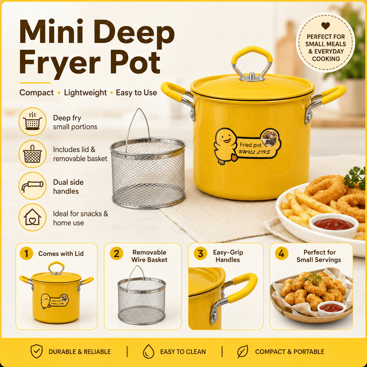 2L Stainless Steel Deep Fryer Pot with Basket & Thermometer Non-Stick Oil Filter