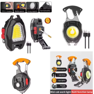 3-Gear Mini Rechargeable Keychain Flashlight – COB Pocket Torch with Magnetic Base