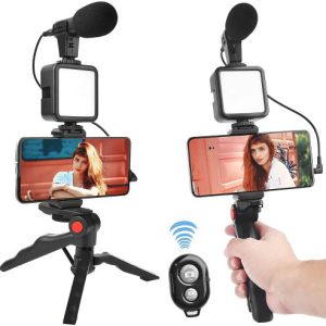 3-in-1 Vlogging Tripod Kit with Microphone, LED Light & Remote