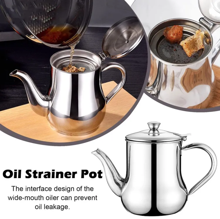 410ml Stainless Steel Oil Strainer Pot – Cooking Oil Filter & Dispenser