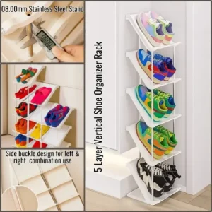 5-Layer Vertical Shoe Rack – Space-Saving Stainless Steel Shoe Stand for Home Storage
