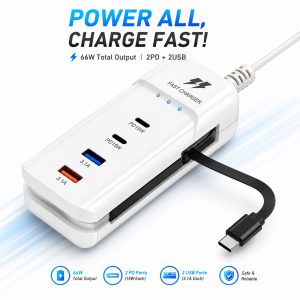 5-in-1 66W Multi-Functional Rack Charger – 2PD & 2USB Fast Charger