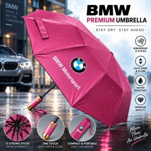 BMW Windproof 12-Rib Automatic Folding Umbrella – Heavy-Duty Rain Umbrella