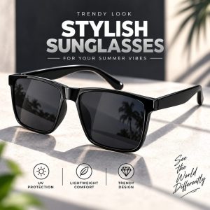 Double Poly Black Sunglasses for Men & Women – UV400 TR90