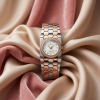 Elegant Ladies Quartz Watch with Crystal Bezel & White Dial