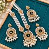 Exclusive Gorgeous Gold-Plated Kundan and Pearl Sitahar Jewelry Set (Sitahar, Earrings, and Tikli) (1)