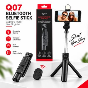 Foldable Q07 Mini Tripod & Bluetooth Selfie Stick – Extendable Portable Stand with LED Light & Wireless Remote Shutter for All Smartphones