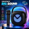 GREATNICE Portable Bluetooth Speaker with Mic – Wireless Speaker with FM Radio, USB, SD Card & Karaoke
