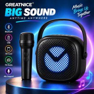 GREATNICE Portable Bluetooth Speaker with Mic – Wireless Speaker with FM Radio, USB, SD Card & Karaoke