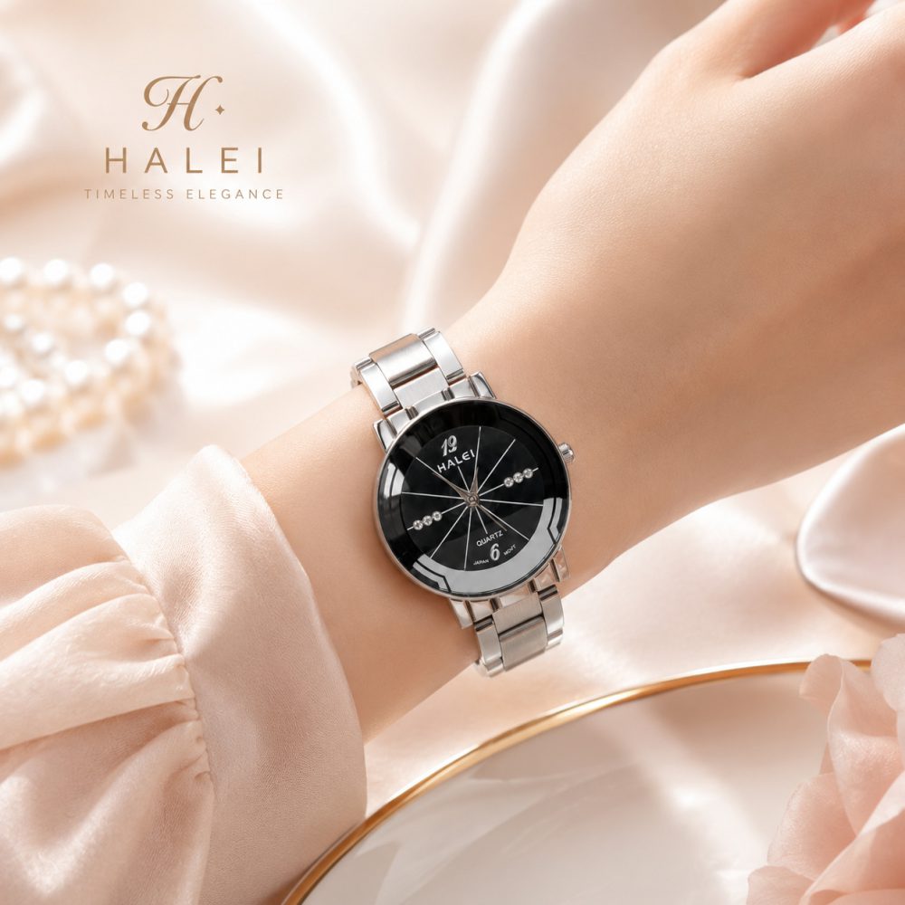 HALEI Women’s Quartz Analog Watch – Elegant Stainless Steel Wristwatch