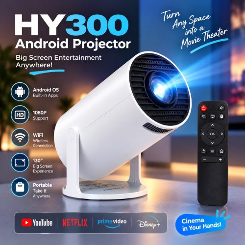 HY300 Android Smart Mini Projector – 720P Portable WiFi & Bluetooth Projector