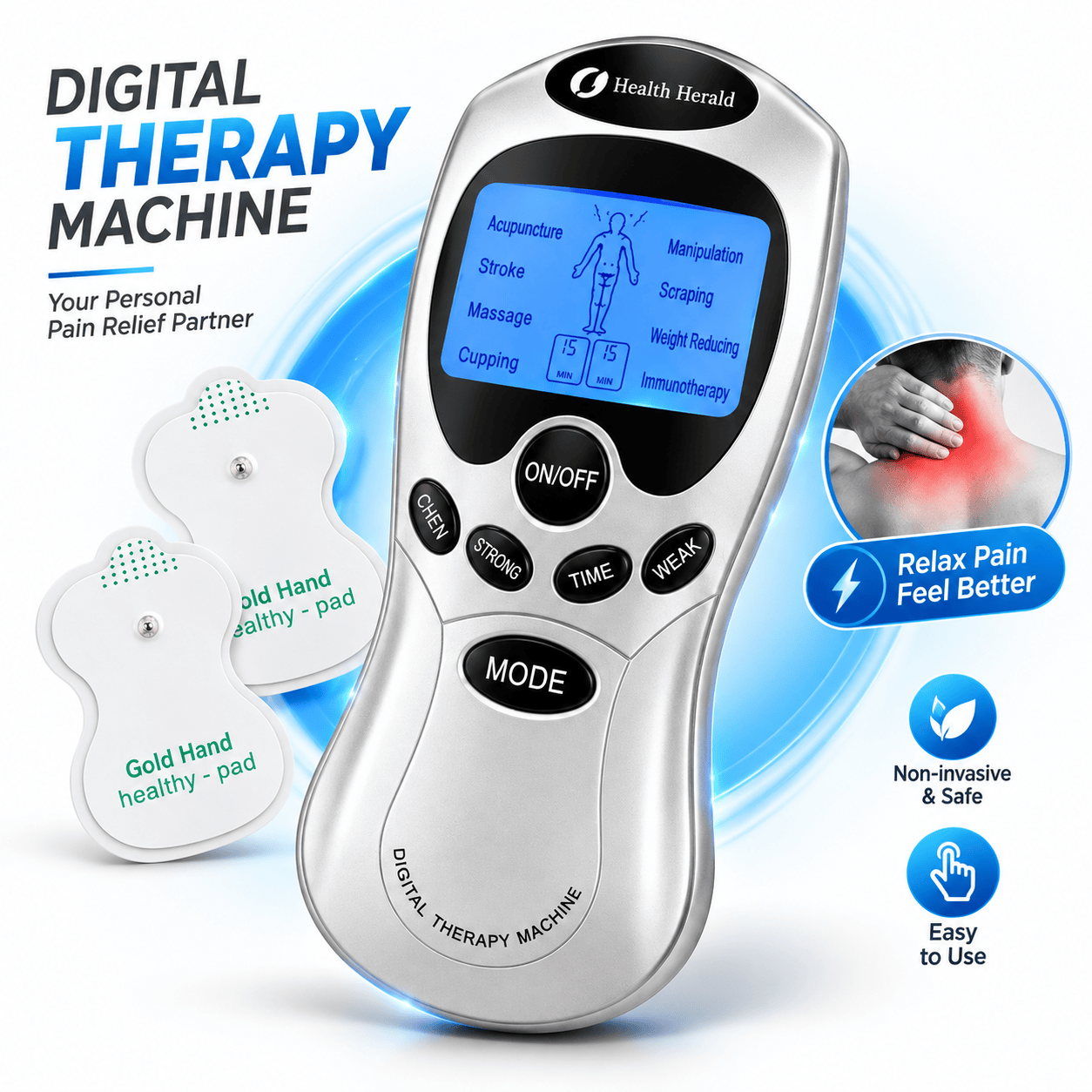 Health Herald ST-688 Digital Therapy Machine – Electronic Pulse Massager for Pain Relief
