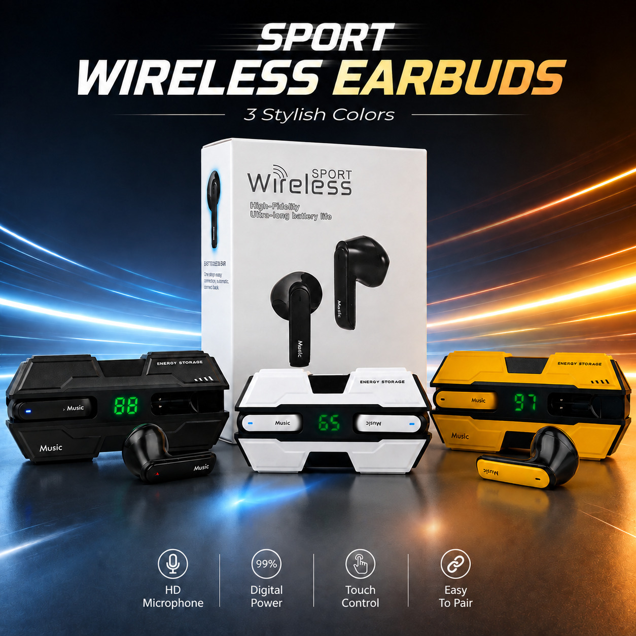K8 Sport True Wireless Earbuds – Bluetooth Earphones with Deep Bass, Touch Control & LED Digital Display (1)