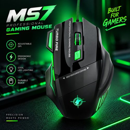 MS7 Professional Wired Gaming Mouse – 3200 DPI & 7 Buttons