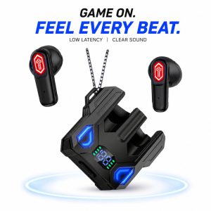 Mecha Design Gaming TWS Earbuds – Low Latency, LED Display & Rich Bass