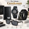 Men’s 4-in-1 Gift Set – OLEVS Skeleton Watch, Leather Belt, Sunglasses & Wallet
