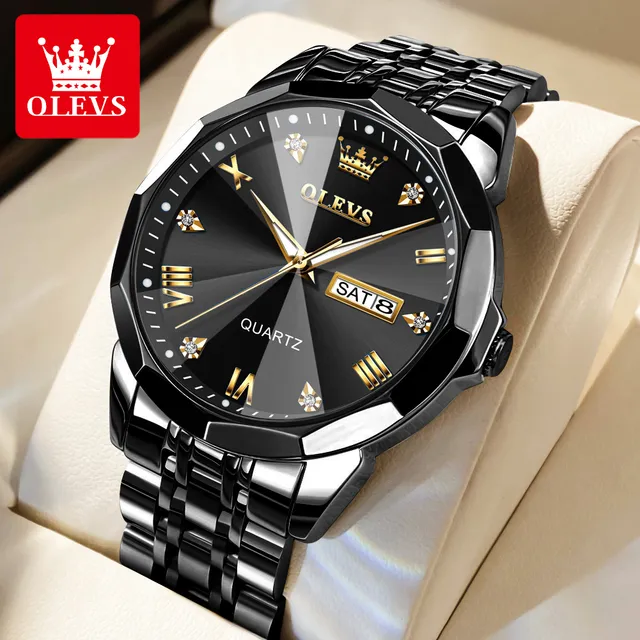 OLEVS 9931G Full Black Quartz Watch for Men