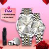 OLEVS Stainless Steel Couple Watches – Silver Butterfly Lock