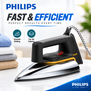 Philips HD1172 Dry Iron 1000W – Non-Stick Soleplate, Slim Tip & Button Groove