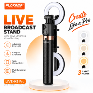 Plokama LIVE-K9 Pro 5.6FT Selfie Stick Tripod – Ring Light & Bluetooth Remote