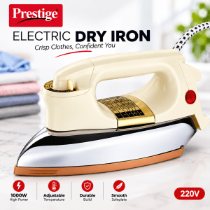 Prestige Heavy Body Dry Iron 1000W – Fast Heating, Non-Stick Soleplate