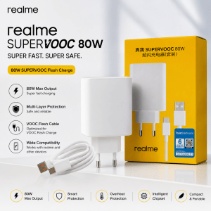 Realme 80W Super Fast Charger – SuperVOOC Adapter with Cable & Safety Protection