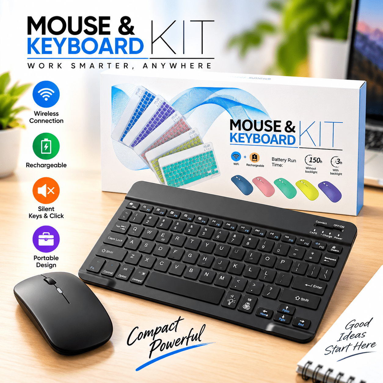 Slim Wireless Keyboard & Mouse Combo – 2.4GHz, Silent, USB Receiver & Portable Design