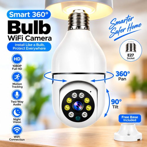 Smart 360° WiFi Bulb Security Camera – 1080P HD Wireless CCTV with Night Vision