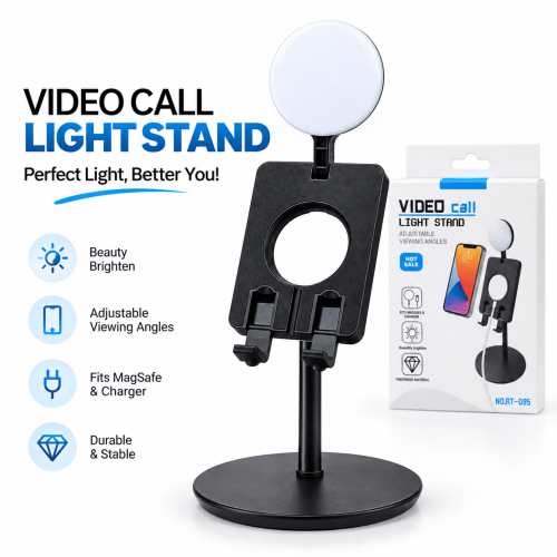 Video Call Light Stand – Adjustable Ring Light with Phone Holder for Streaming