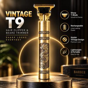 Vintage T9 Rechargeable Hair Clipper & Beard Trimmer – 120 Min Runtime