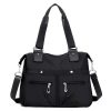 Women’s Solid Nylon Tote Bag – Lightweight Large Capacity Shoulder Bag (Black)