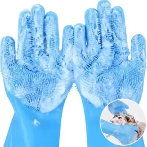 2 Pcs Magic Silicone Dishwashing Gloves with Built-In Scrubbers – Reusable Waterproof Cleaning Gloves